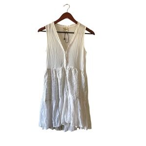 NWOT‎ Playa Lucila XS White Crochet Lace Trim Dress Flowy Boho Festival